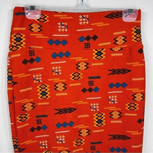 SMALL LULAROE RED ORANGE COLORFUL WESTERN SOUTHWESTERN PRINT STRETCH - Picture 2 of 10